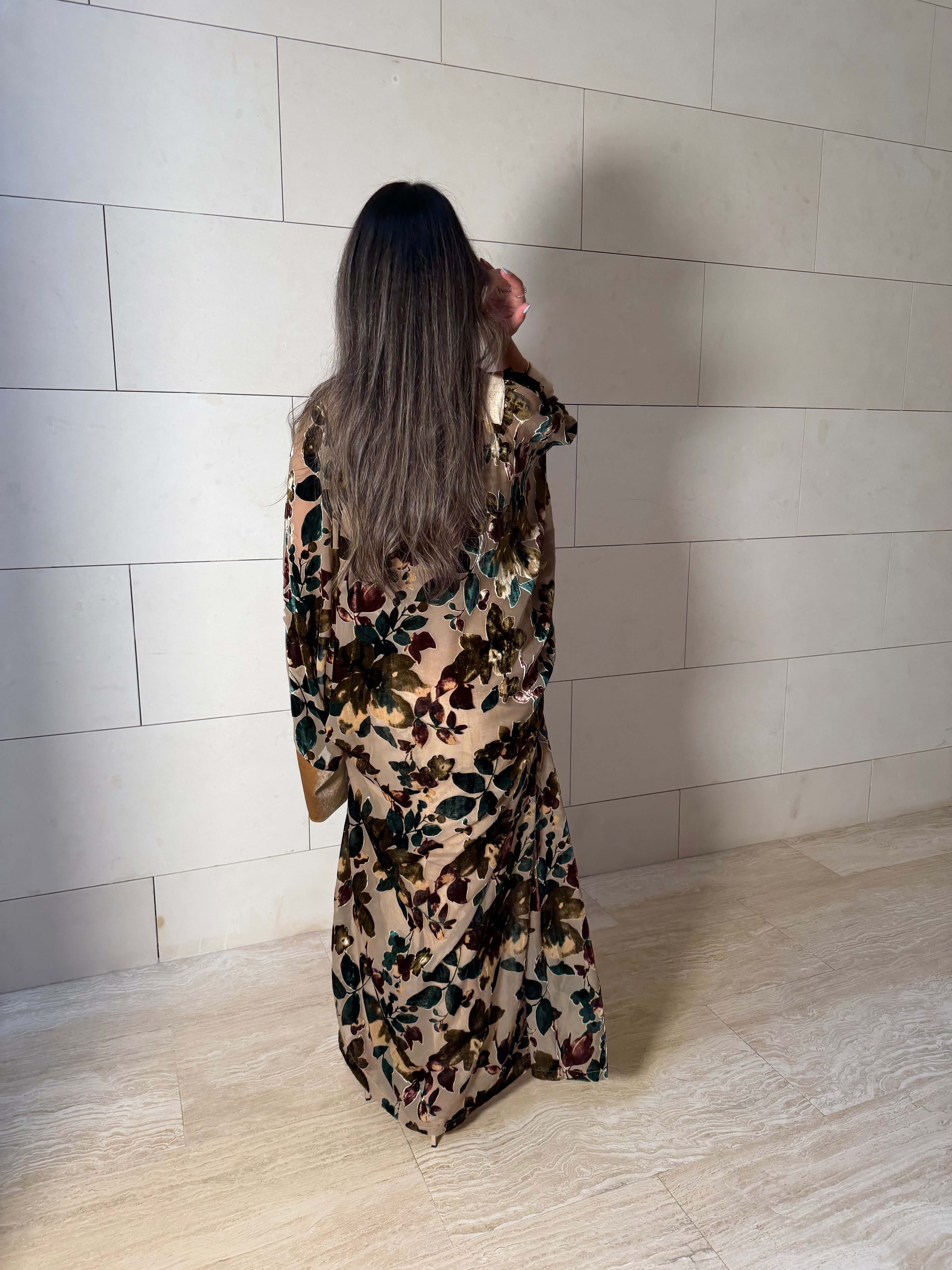 Floral Bisht and Cocktail Velvet Dress Set